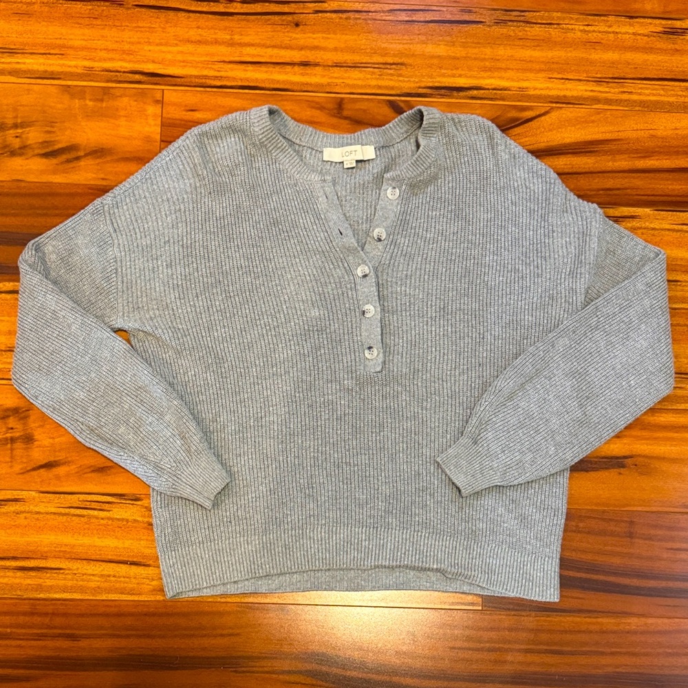 Gray half Button-Up Women's Sweater